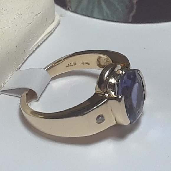 Estate 1.75ct Natural Tanzanite & Diam JC Rinker 14Kt YG 1/2 bezel S-4 Ring19663 - Picture 5 of 6
